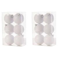 12x Witte Kunststof Kerstballen 8 Cm - Glitter - Onbreekbare Plastic Kerstballen - Kerstboomversiering Wit