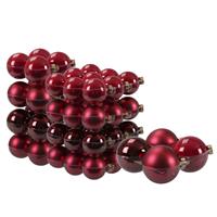 Bellatio 60x Stuks Glazen Kerstballen Rood/donkerrood 6, 8 En 10 Cm Mat/glans - Kerstbal