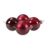 Bellatio 4x Stuks Glazen Kerstballen Rood/donkerrood 10 Cm Mat/glans - Kerstbal