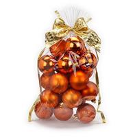 20x Stuks Kunststof Kerstballen Oranje/koper Mix 6 Cm In Giftbag - Kerstbal