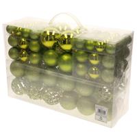 Bellatio Pakket Met 110x Stuks Kunststof Kerstballen/ornamenten Met Piek Lime Groen - Kerstbal