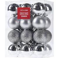 Bellatio 24x Glans/mat/glitter Kerstballen Zilver 3 Cm Kunststof Kerstboom Versiering/decoratie - Kerstbal