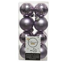 Decoris 16x Lila Paarse Kleine Kerstballen 4 Cm Kunststof Mat/glans - Kerstbal