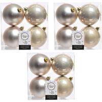 12x Licht Parel/champagne Kerstballen 10 Cm Kunststof Mat/glans - Kerstbal