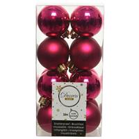 16x Bessen Roze Kleine Kerstballen 4 Cm Kunststof Mat/glans - Kerstbal