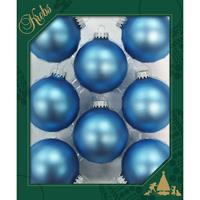 Bellatio 8x Stuks Glazen Kerstballen 7 Cm Alpine Velvet Blauw - Kerstbal