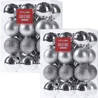 Bellatio 48x Glans/mat/glitter Kerstballen Zilver 3 Cm Kunststof Kerstboom Versiering/decoratie - Kerstbal