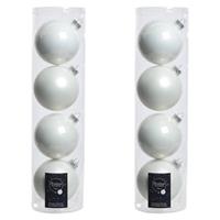 Decoris 8x Winter Witte Glazen Kerstballen 10 Cm at/matte - Kerstboomversiering Winter Wit