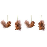 Bellatio 4x Bruine Eekhoorns Kerstversiering Hangdecoraties 6 Cm - Kerstversiering/kerstdecoratie - Eekhoorn Kerstboomhangers.