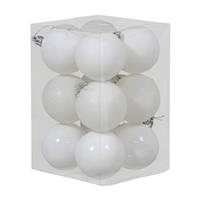 Bellatio 12x Witte Kunststof Kerstballen 6 Cm - Glans/mat/glitter - Onbreekbare Plastic Kerstballen Wit