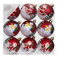 9x Rode Kerstballen 6 Cm Kunststof Met Print - Onbreekbare Plastic Kerstballen - Kerstboomversiering Rood