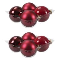 Bellatio 8x Stuks Glazen Kerstballen Rood/donkerrood 10 Cm Mat/glans - Kerstbal