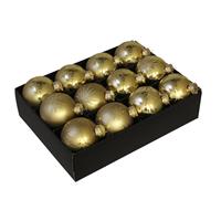 Bellatio 12x Luxe Glazen Gouden Sneeuwvlokken/sterren Kerstballen 7,5 Cm - Gedecoreerde Kerstballen