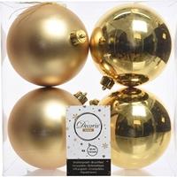 Decoris 4x Gouden Kunststof Kerstballen 10 Cm at/glans - Onbreekbare Plastic Kerstballen - Kerstboomversiering Goud