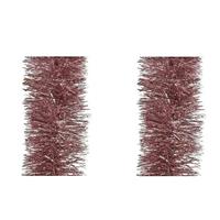 Decoris 3x Stuks Kerstslingers Oud Roze 10 Cm Breed X 270 Cm - Guirlande Folie Lametta - Oud Roze Kerstboom Versieringen