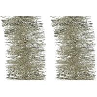 Bellatio 3x Kerst Lametta Guirlande Licht Parel/champagne 10 Cm Breed X 270 Cm Kerstboom Versiering/decoratie - Kerstslingers