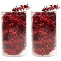 Bellatio 2x Stuks Folie Tinsel Slingers/guirlandes Rood 20 Meter Kerstslingers - Kerstslingers