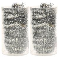 Bellatio 2x Stuks Folie Tinsel Slingers/guirlandes Zilver 20 Meter Kerstslingers - Kerstslingers