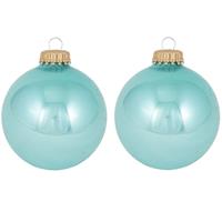 Bellatio 16x Waterlelie Blauwe Glazen Kerstballen Glans 7 Cm Kerstboomversiering - Glans - Kerstversiering/kerstdecoratie Blauw