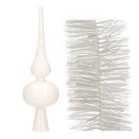 Bellatio Kerstboomversiering Set Winter Witte Piek En 3x Folieslingers Set - Kerstboomversiering Wit