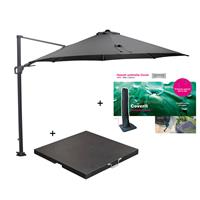 Garden Impressions Hawaii Zweefparasol Ø350 Cm Donker Grijs/donker Grijs Met 90 Kg Parasolvoet En Parasolhoes