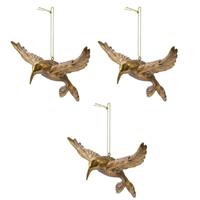 Decoris 3x Kerstboomhangers Gouden Kolibrie Vogels/vogeltjes 13 Cm Kerstversiering - Gouden Kerstversiering/boomversiering