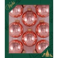Bellatio 8x Stuks Glazen Kerstballen 7 Cm Koraal Roze Glans - Kerstbal