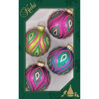 Bellatio 4x Color Splash Gekleurde Glazen Kerstballen Glitter 7 Cm Kerstversiering - Kerstversiering/kerstdecoratie Gekleurd