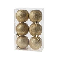 Cosy and Trendy 6x Gouden Kunststof Kerstballen 6 Cm - Glitter - Onbreekbare Plastic Kerstballen - Kerstboomversiering Goud