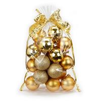 20x Stuks Kunststof Kerstballen Goud Mix 6 Cm In Giftbag - Kerstbal