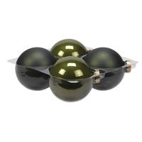 Bellatio 4x Stuks Glazen Kerstballen Donker Olijfgroen (Pine) 10 Cm Mat/glans - Kerstbal