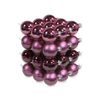 Bellatio 36x Stuks Glazen Kerstballen Cherry Roze (Heather) 6 Cm Mat/glans - Kerstbal