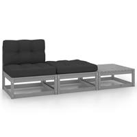 VIDAXL 3-tlg. Garten-Lounge-Set mit Kissen Grau Kiefer Massivholz