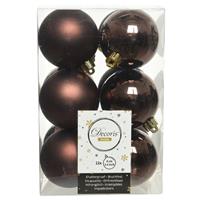 12x Donkerbruine Kerstballen 6 Cm Kunststof Mat/glans - Kerstbal