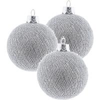 3x Zilveren Cotton Balls Kerstballen 6,5 Cm Kerstboomversiering - Kerstbal