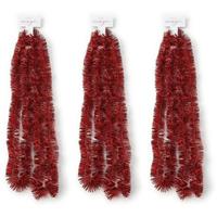 3x Kerst Lametta Guirlandes Rood 270 Cm Kerstboom Versiering/decoratie - Kerstslingers