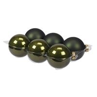 Bellatio 6x Stuks Glazen Kerstballen Donker Olijfgroen (Pine) 8 Cm Mat/glans - Kerstbal