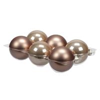 Bellatio 6x Stuks Glazen Kerstballen Ginger Bruin 8 Cm Mat/glans - Kerstbal