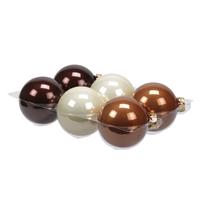 Bellatio 6x Stuks Glazen Kerstballen Natuurtinten (Opal Natural) 8 Cm Mat/glans - Kerstbal