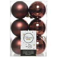 Decoris 12x Kunststof Kerstballen Glanzend/mat Mahonie Bruin 6 Cm Kerstboom Versiering/decoratie - Kerstbal