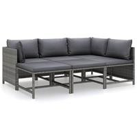 vidaXL 6-delige Loungeset met kussens poly rattan grijs