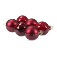 Bellatio 6x Stuks Glazen Kerstballen Rood/donkerrood 8 Cm Mat/glans - Kerstbal