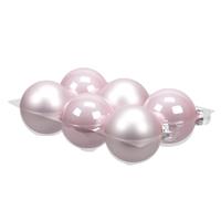 Bellatio 6x Stuks Glazen Kerstballen Roze (Powder) 8 Cm Mat/glans - Kerstbal