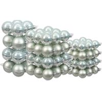 Bellatio 88x Stuks Glazen Kerstballen Mintgroen (Oyster Grey) 4, 6 En 8 Cm Mat/glans - Kerstbal