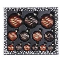 13x Stuks Luxe Glazen Kerstballen Ribbel Chestnut Bruin Tinten 4, 6, 8 Cm - Kerstbal