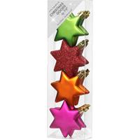 4x Kerstboomversiering Gekleurde Sterren 6 Cm - Kerstboomversiering Gekleurd