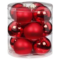 12x Stuks Glazen Kerstballen Rood 8 Cm Glans En Mat - Kerstbal