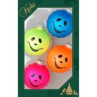 Bellatio 4x Stuks Luxe Glazen Kerstballen 7 Cm Neon Smiley - Kerstbal
