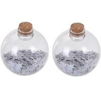 Bellatio 2x Kerstballen Transparant/wit 8 Cm Met Witte Sterren Kunststof Kerstboom Versiering/decoratie - Kerstbal