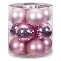 12x Stuks Glazen Kerstballen Roze 8 Cm Glans En Mat - Kerstbal